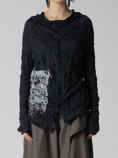 WRINKLED OFF NECK LONG SLEEVE CARDIGAN