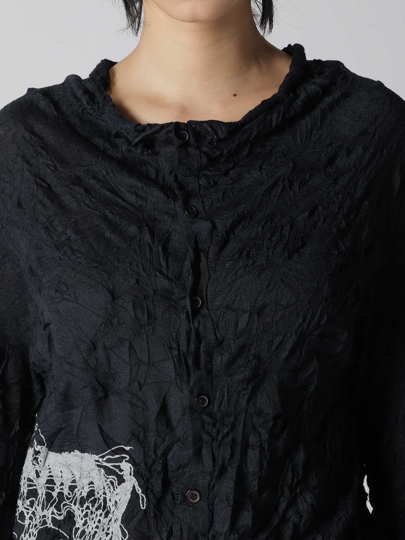 WRINKLED OFF NECK LONG SLEEVE CARDIGAN