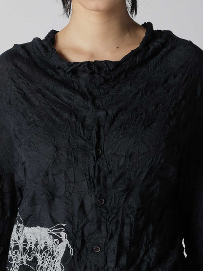 WRINKLED OFF NECK LONG SLEEVE CARDIGAN