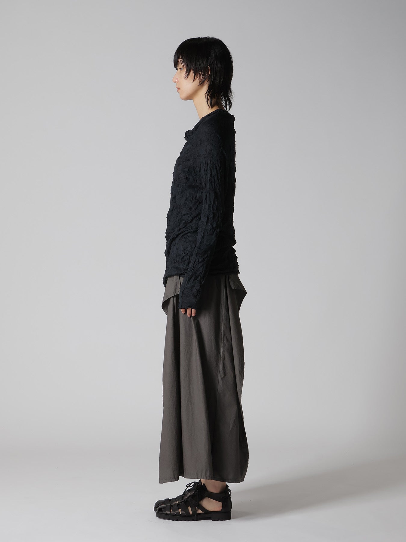 WRINKLED OFF NECK LONG SLEEVE CARDIGAN
