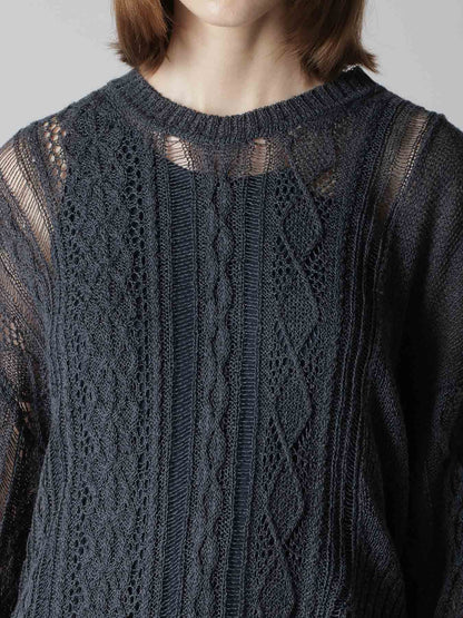 OPEN-WEAVE CABLE-KNIT PULLOVER