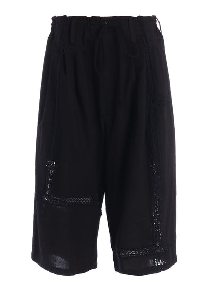 COTTON CROCHET PATCHWORK 3 TUCK HALF PANTS