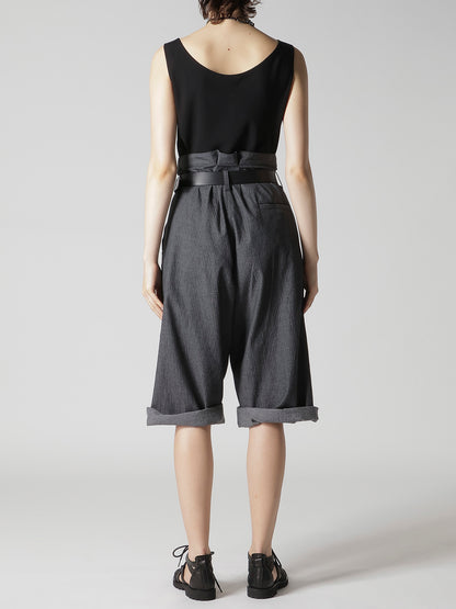 HERRINGBONE DENIM WAIST HALF PANTS