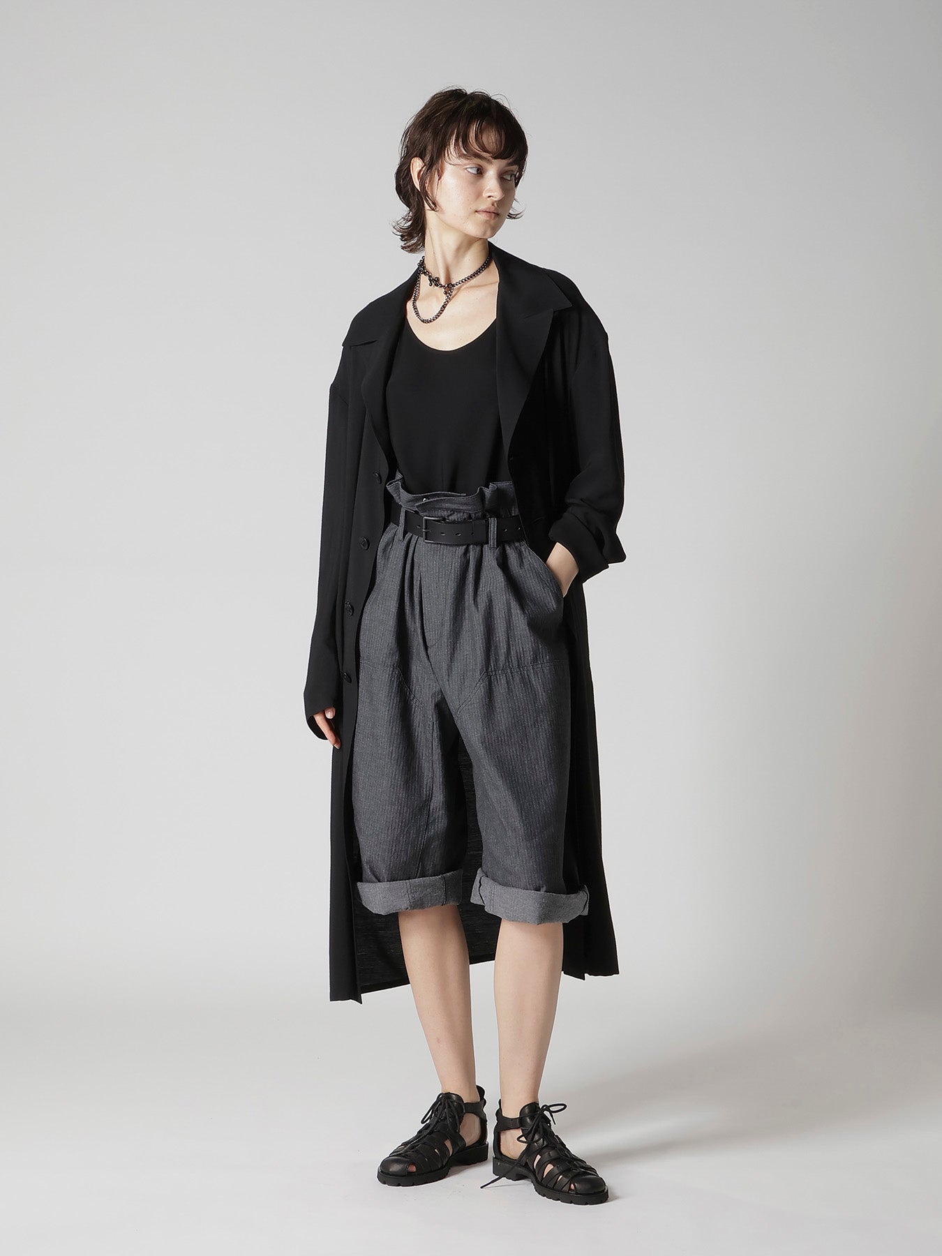 HERRINGBONE DENIM WAIST HALF PANTS