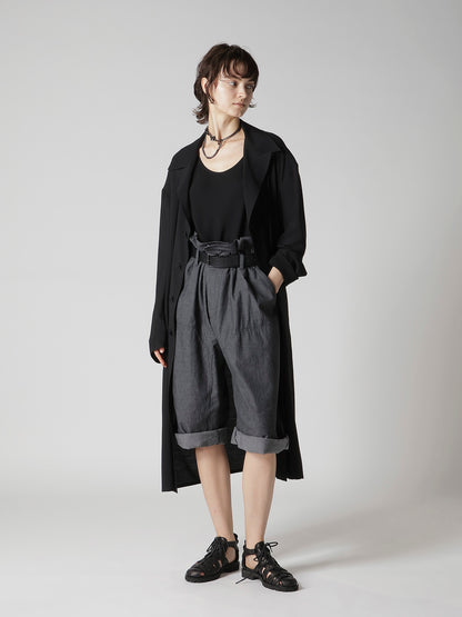 HERRINGBONE DENIM WAIST HALF PANTS