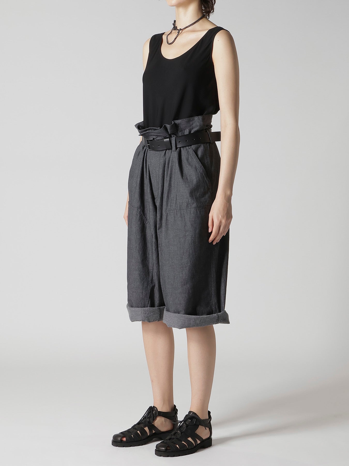 HERRINGBONE DENIM WAIST HALF PANTS