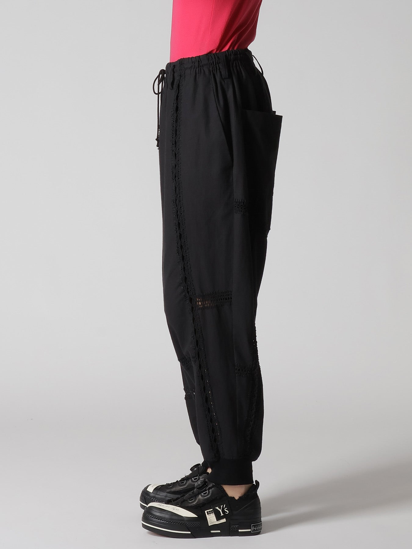 COTTON CROCHET PATCHWORK RIB HEM PANTS