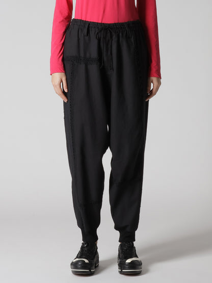 COTTON CROCHET PATCHWORK RIB HEM PANTS