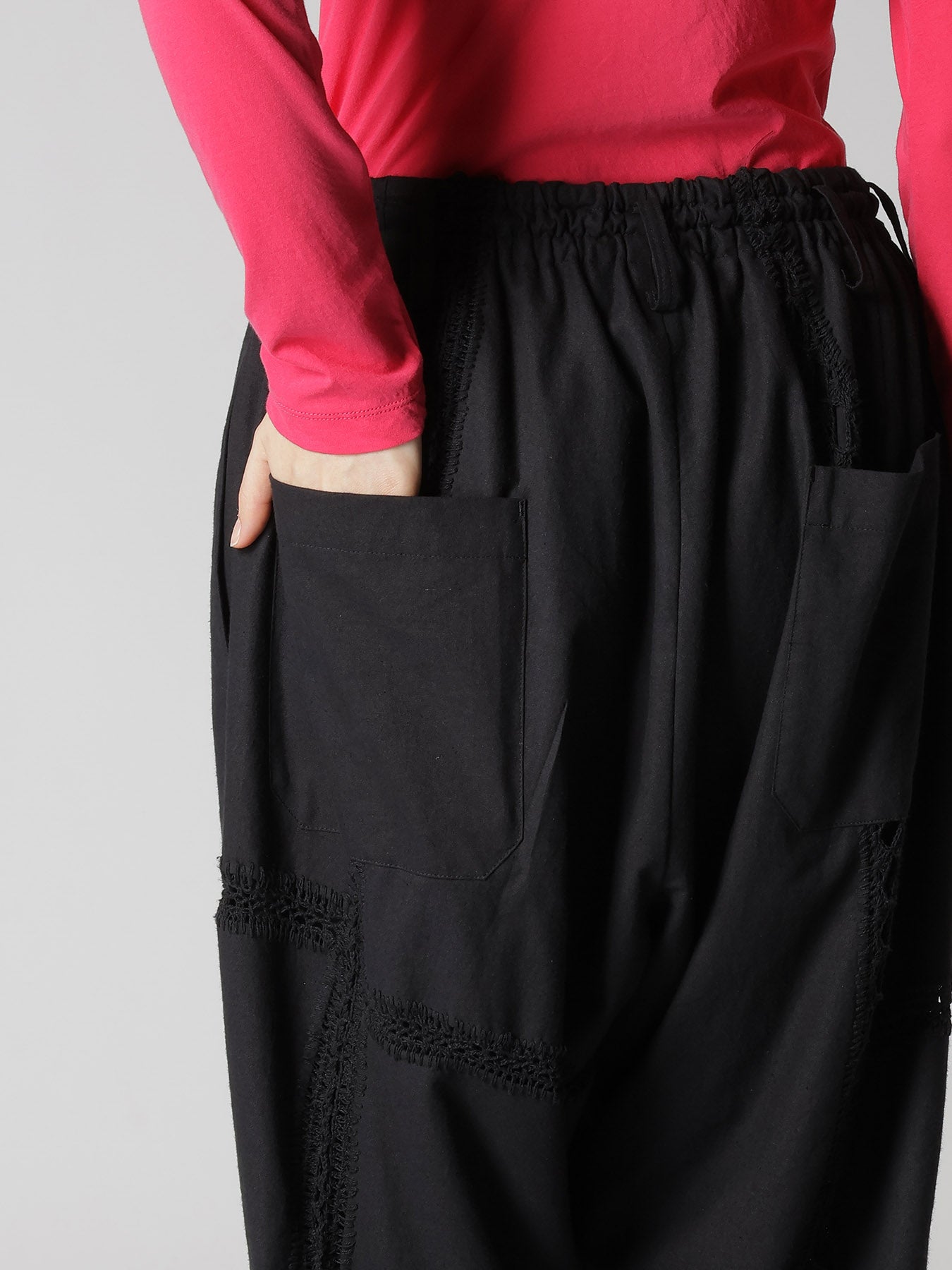 COTTON CROCHET PATCHWORK RIB HEM PANTS