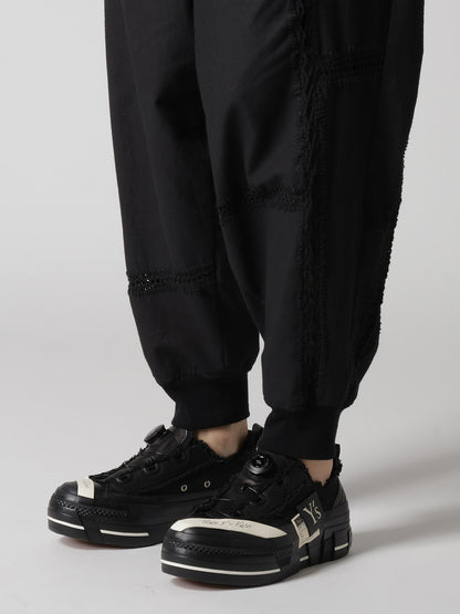 COTTON CROCHET PATCHWORK RIB HEM PANTS