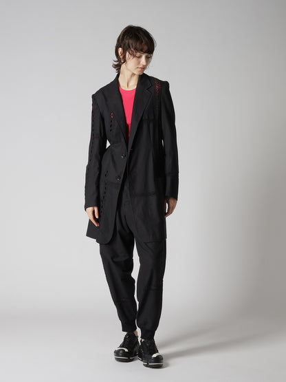 COTTON CROCHET PATCHWORK RIB HEM PANTS