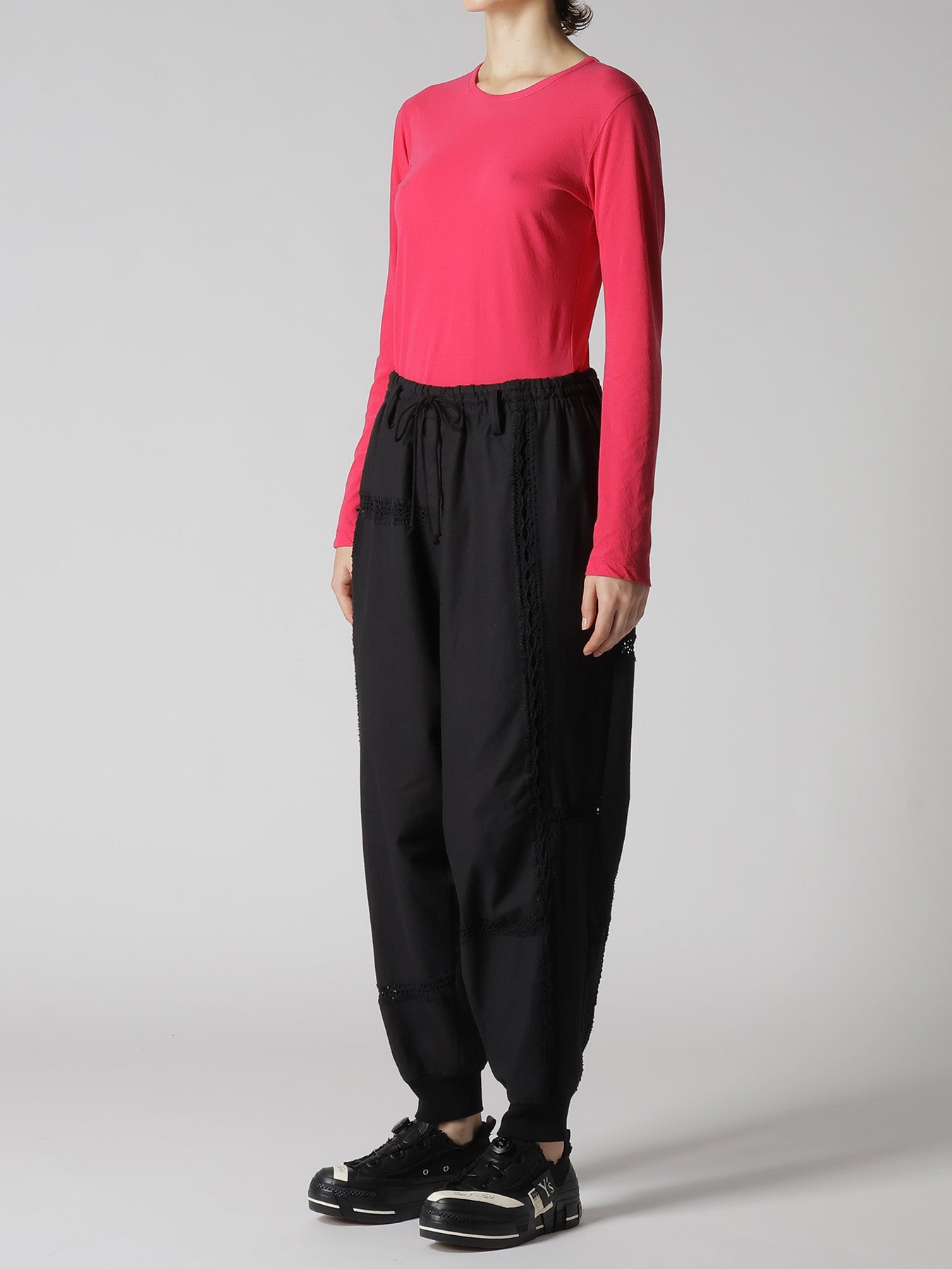 COTTON CROCHET PATCHWORK RIB HEM PANTS