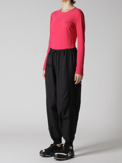 COTTON CROCHET PATCHWORK RIB HEM PANTS