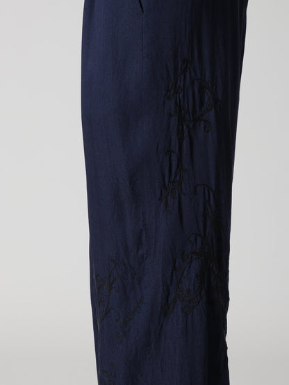 CU/ DUNGAREE TWILL BOTANICAL WIDE PANTS