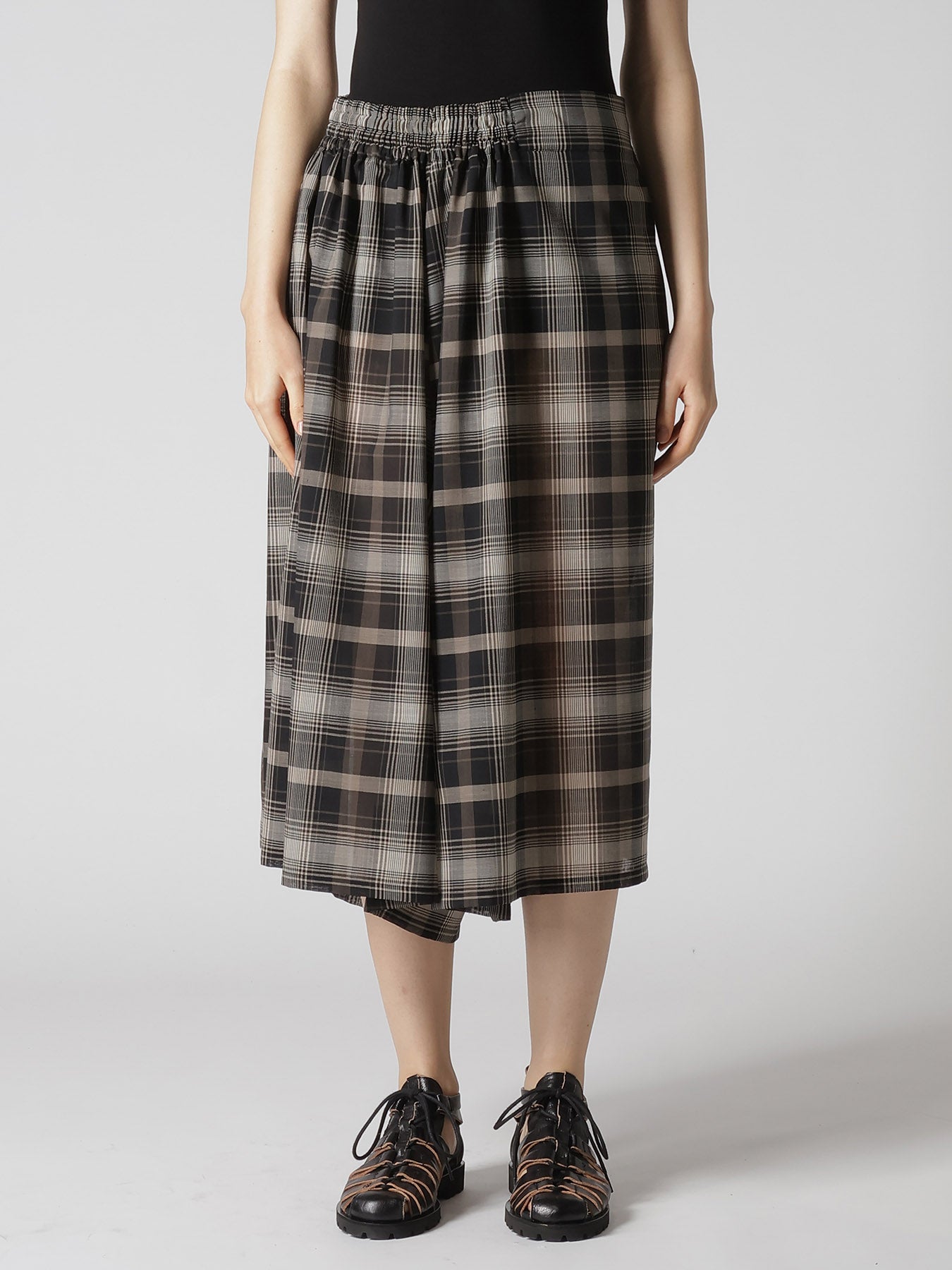 W/PE VOILE PLAID RIGHT SIDE GATHER PANTS