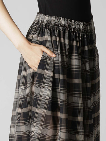 W/PE VOILE PLAID RIGHT SIDE GATHER PANTS