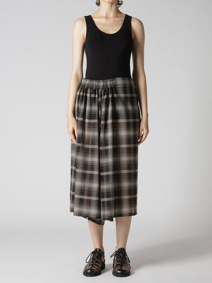 W/PE VOILE PLAID RIGHT SIDE GATHER PANTS