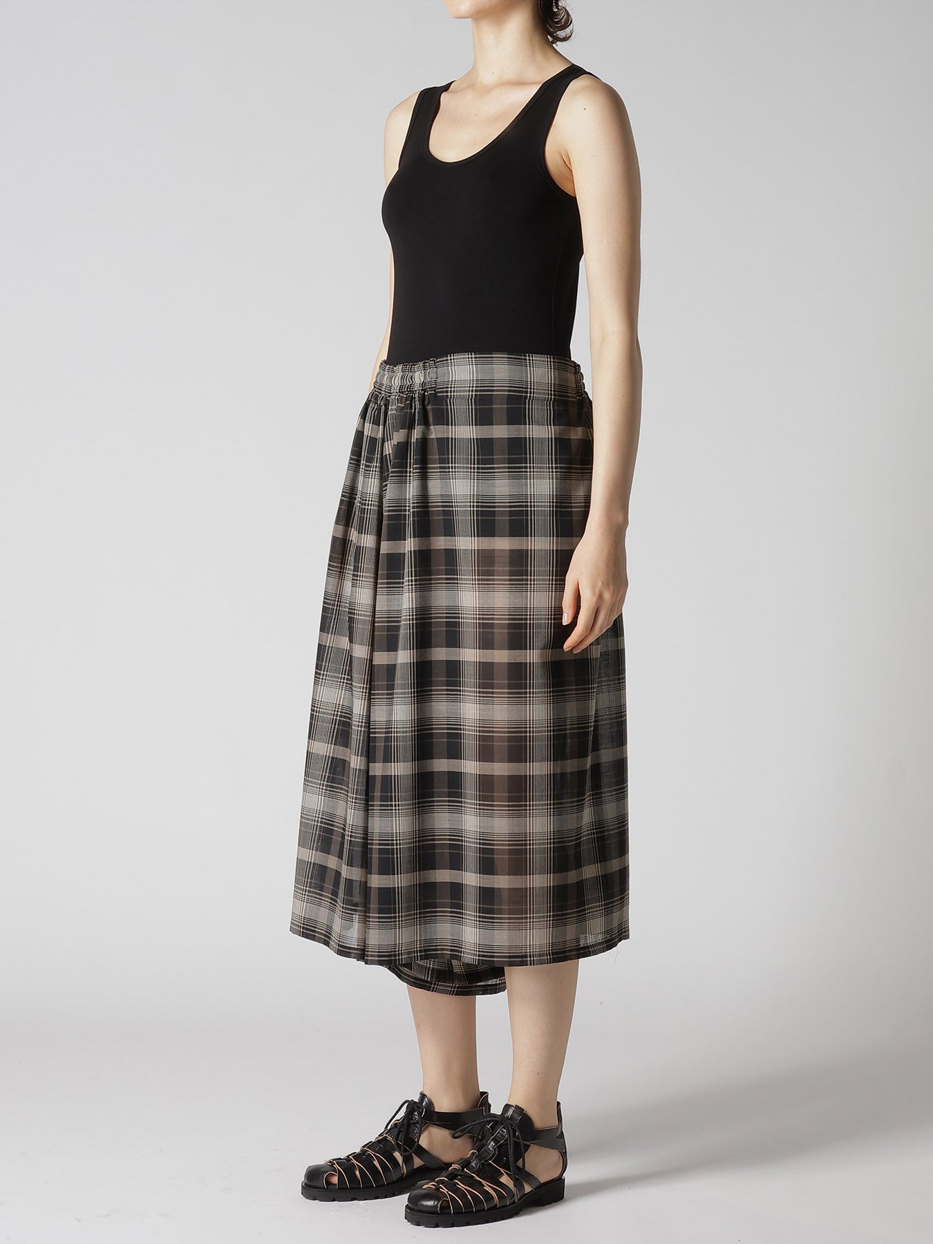 W/PE VOILE PLAID RIGHT SIDE GATHER PANTS