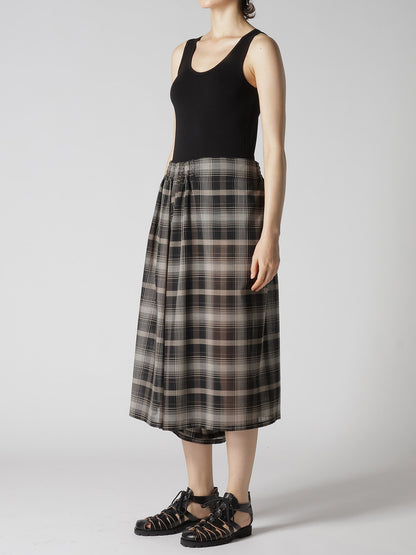 W/PE VOILE PLAID RIGHT SIDE GATHER PANTS