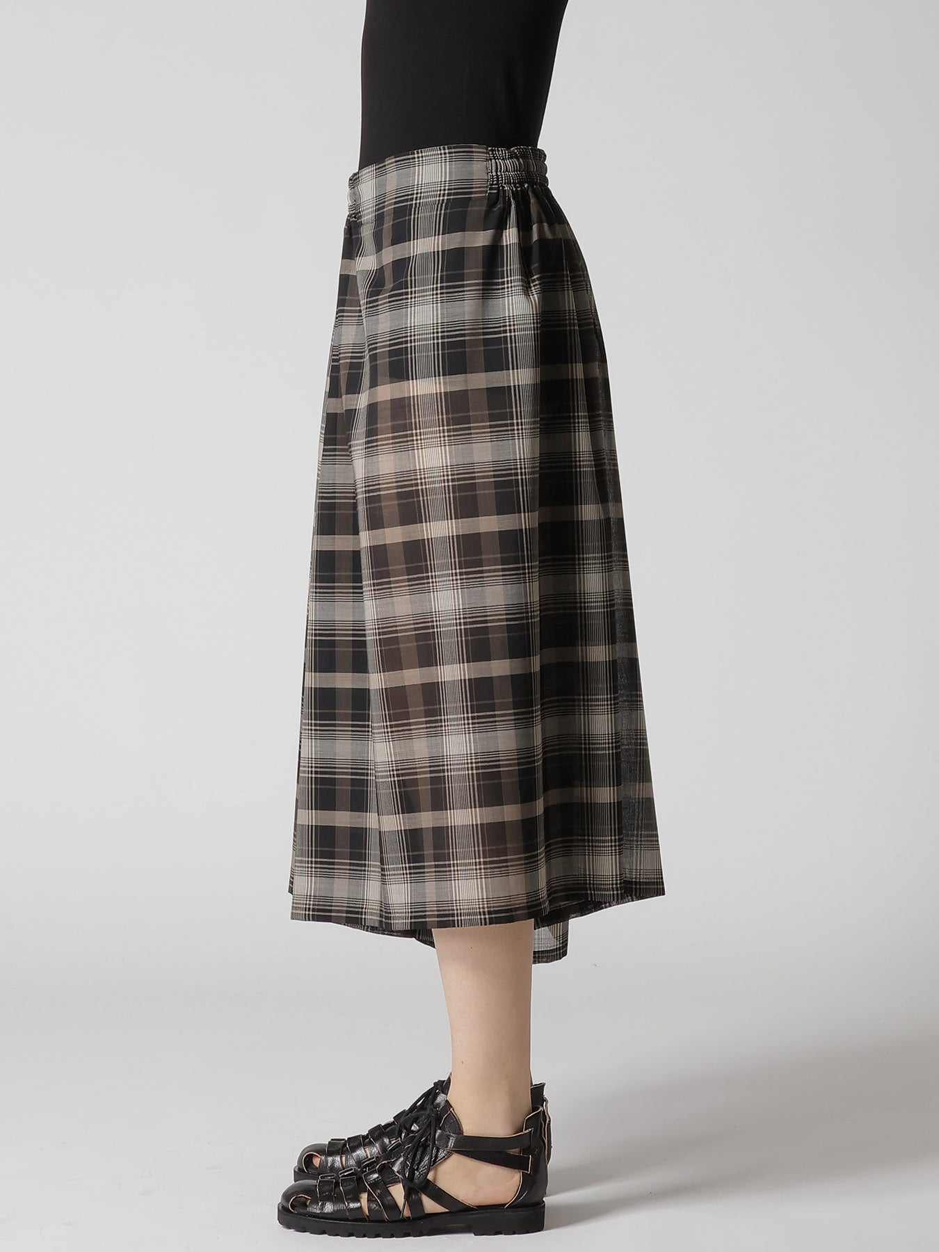 W/PE VOILE PLAID RIGHT SIDE GATHER PANTS