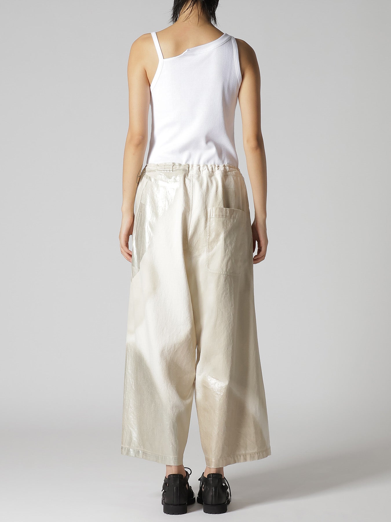 8OZ DENIM FOIL PRINT FRONT TUCK WIDE PANTS
