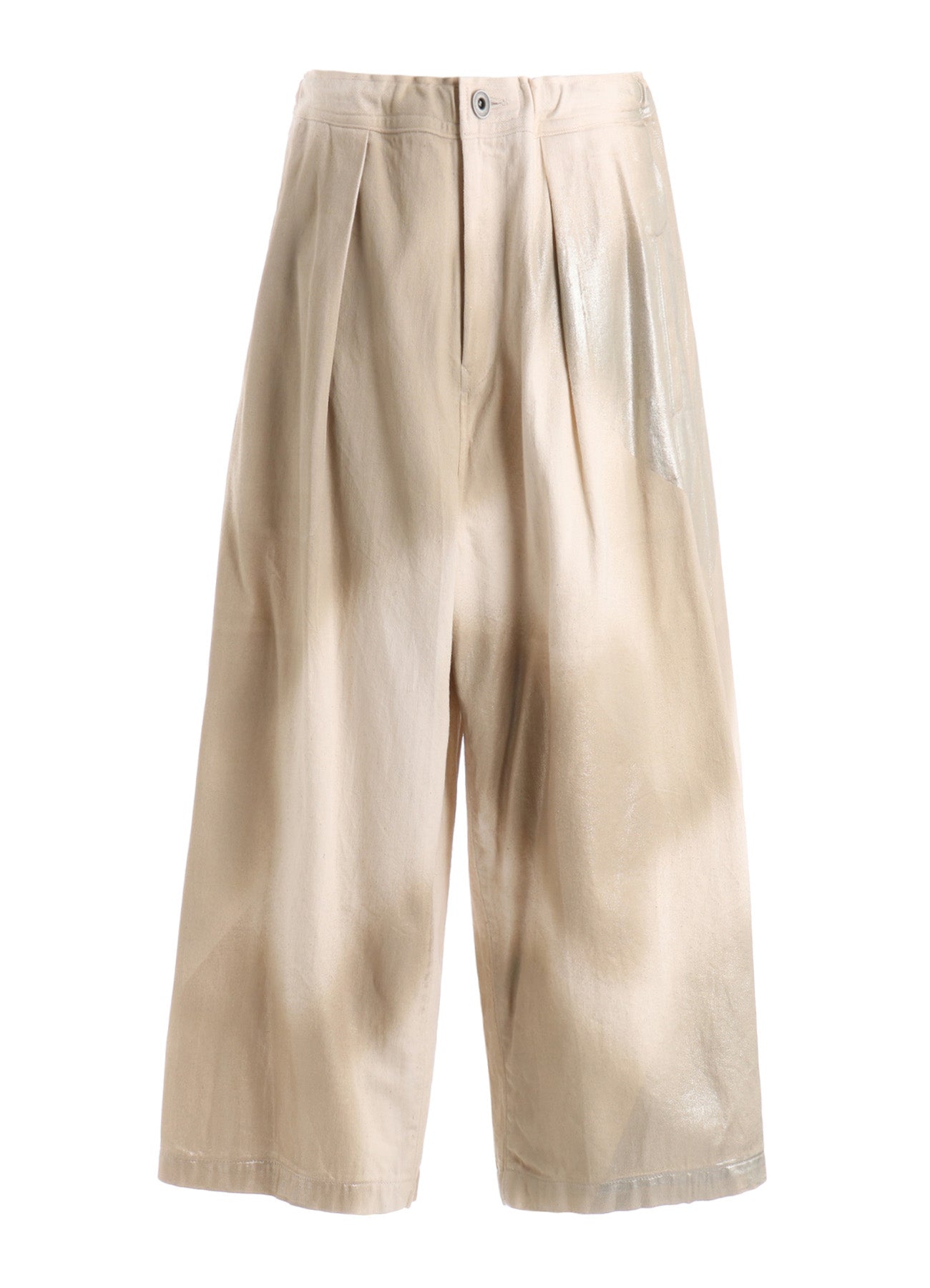 8OZ DENIM FOIL PRINT FRONT TUCK WIDE PANTS