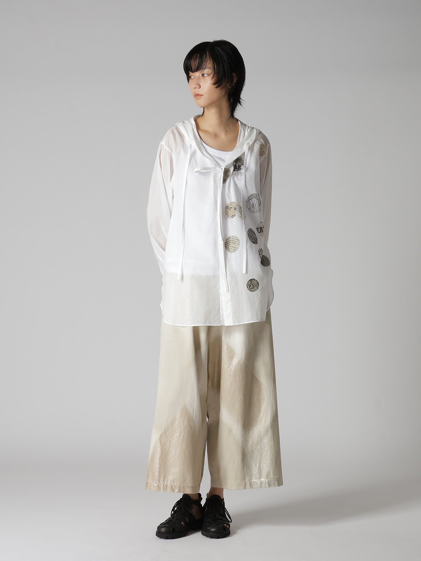 8OZ DENIM FOIL PRINT FRONT TUCK WIDE PANTS