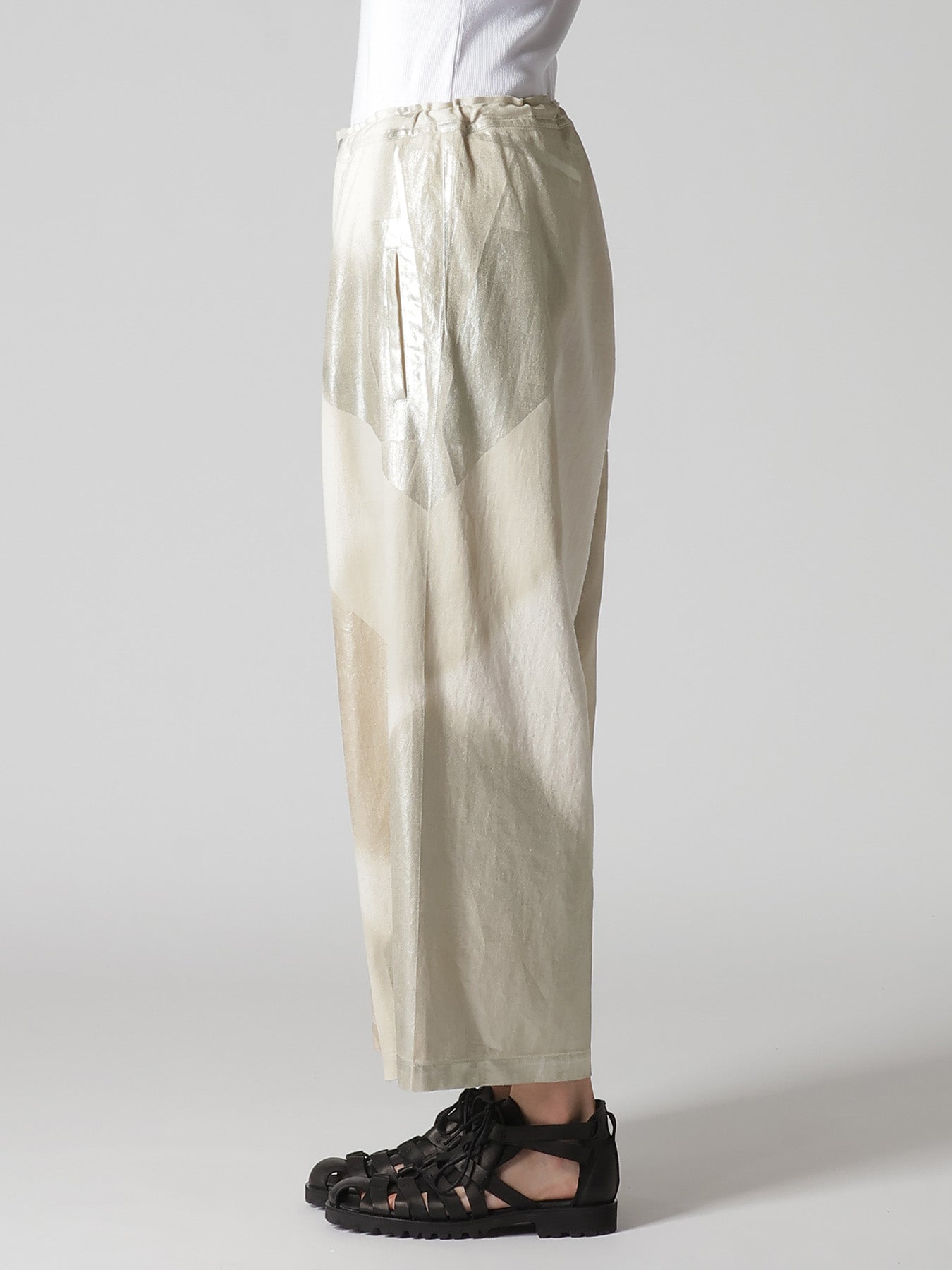 8OZ DENIM FOIL PRINT FRONT TUCK WIDE PANTS