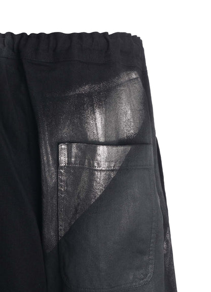 8OZ DENIM FOIL PRINT FRONT TUCK WIDE PANTS