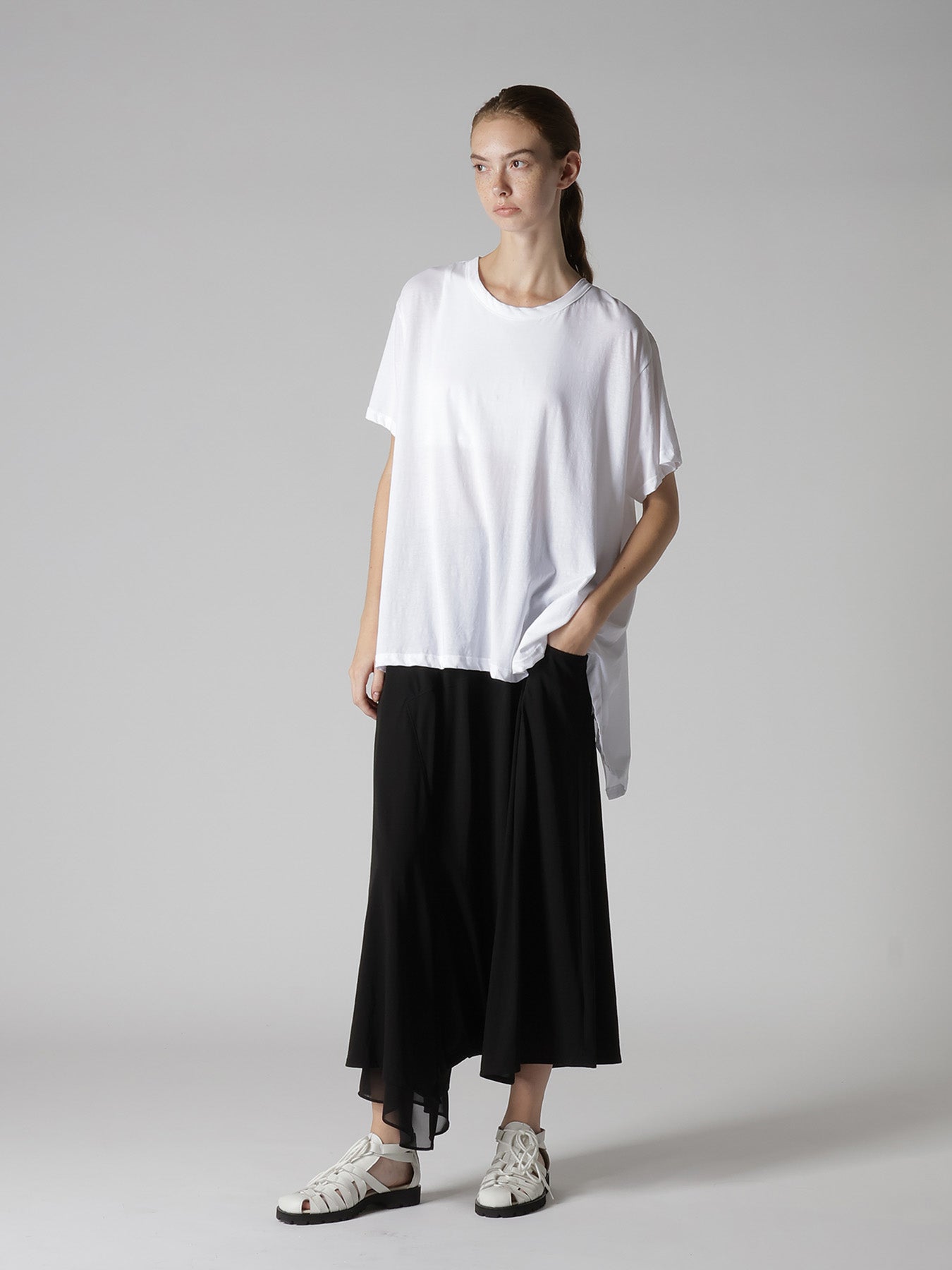 COTTON HARD TWISTED JERSEY ASYMMETERIC PANTS