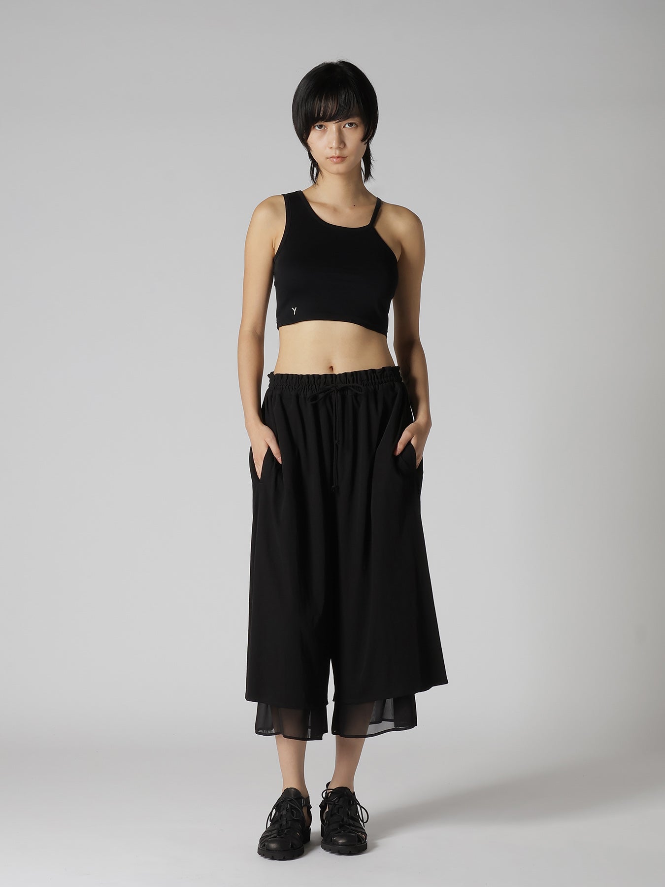 COTTON HARD TWISTED JERSEY GATHERED DOUBLE PANTS