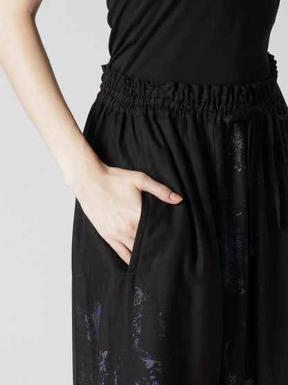 CUPRO/DUNGAREE ASYMMETERIC GATHERED PANTS