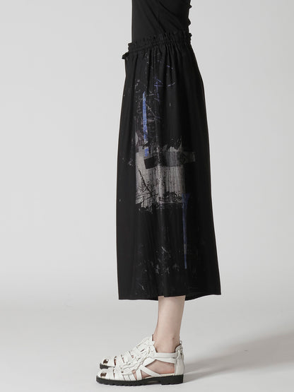 CUPRO/DUNGAREE ASYMMETERIC GATHERED PANTS