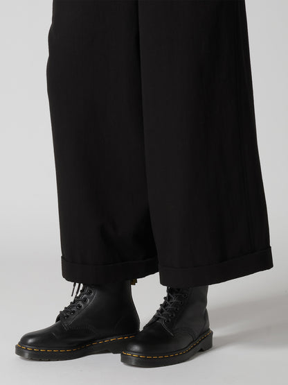 COTTON FLAX GABARDINE CENTER TUCK PANTS