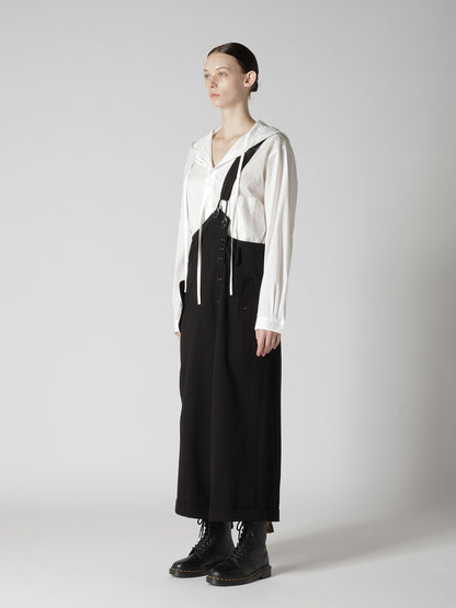 COTTON FLAX GABARDINE CENTER TUCK PANTS