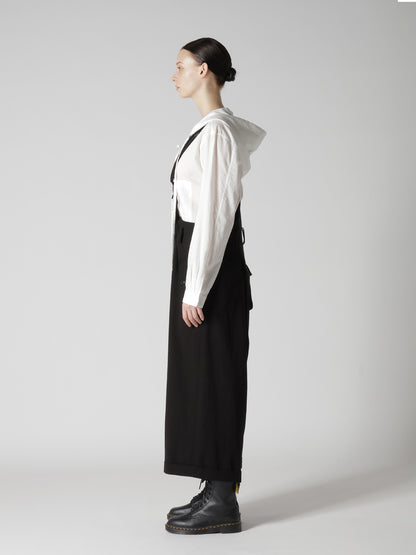 COTTON FLAX GABARDINE CENTER TUCK PANTS