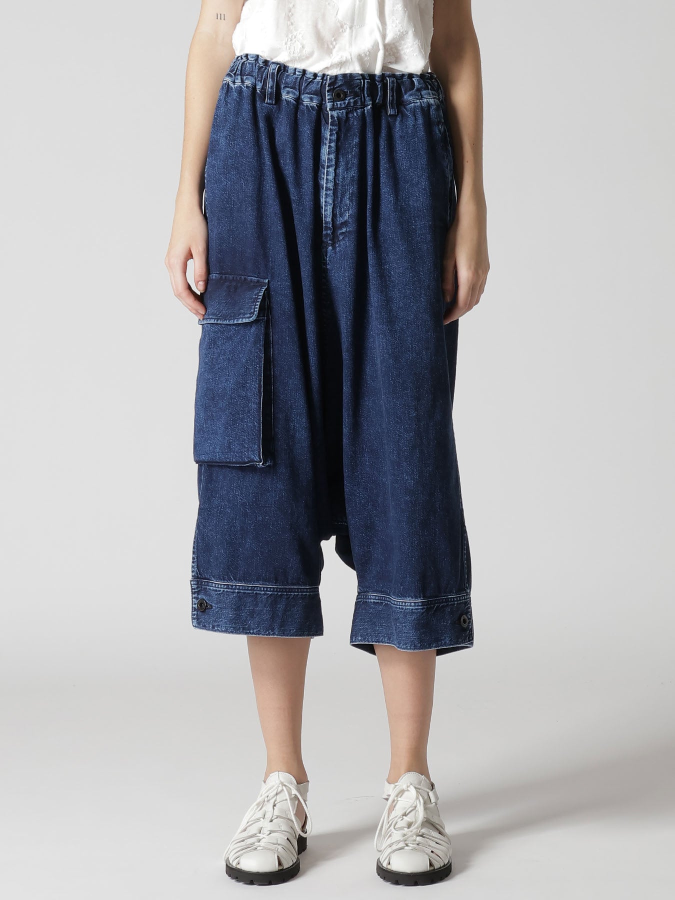 8OZ DENIM CHEMICAL WASH HEM CUFFS SAROUEL PANTS – THE SHOP YOHJI