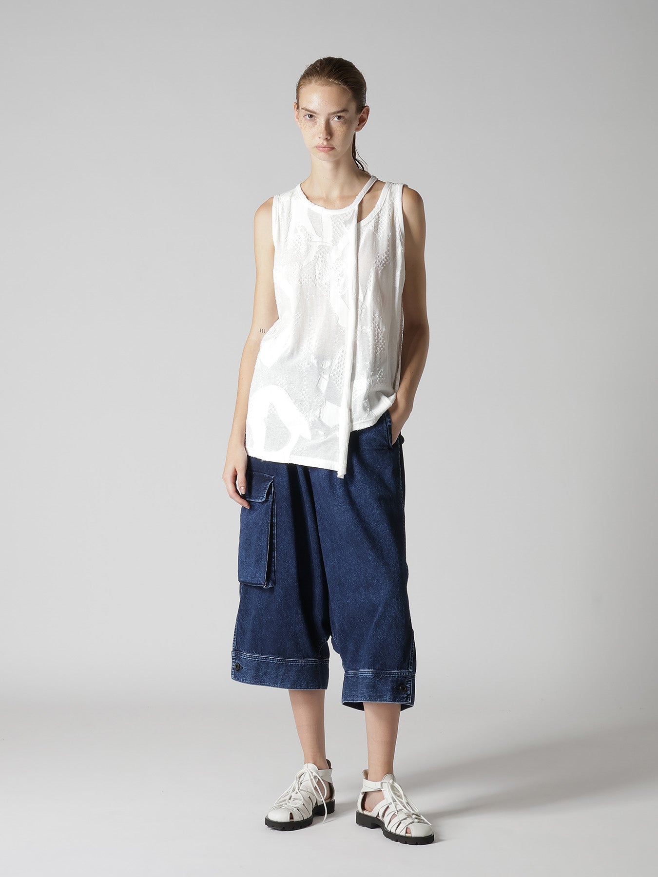 8OZ DENIM CHEMICAL WASH HEM CUFFS SAROUEL PANTS