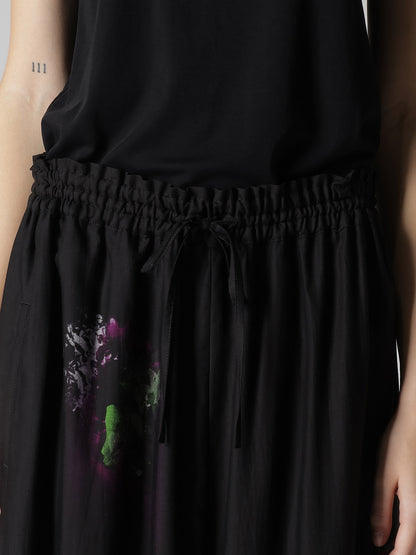 CUPRO/DUNGAREE TWILL GATHER PANTS