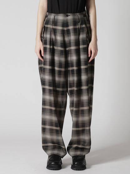 W/PE VOILE PLAID TUCK WIDE PANTS