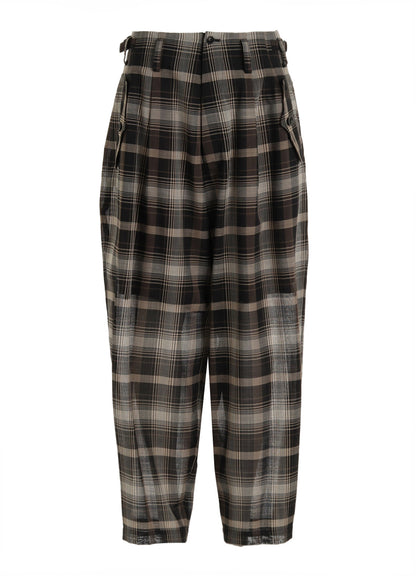 W/PE VOILE PLAID TUCK WIDE PANTS