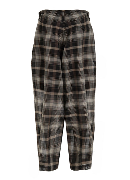 W/PE VOILE PLAID TUCK WIDE PANTS