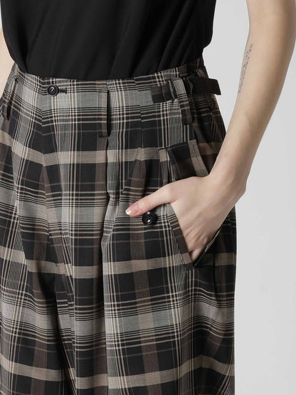 W/PE VOILE PLAID TUCK WIDE PANTS