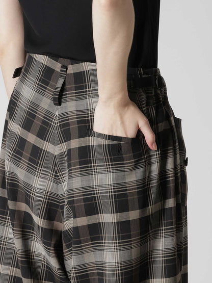 W/PE VOILE PLAID TUCK WIDE PANTS