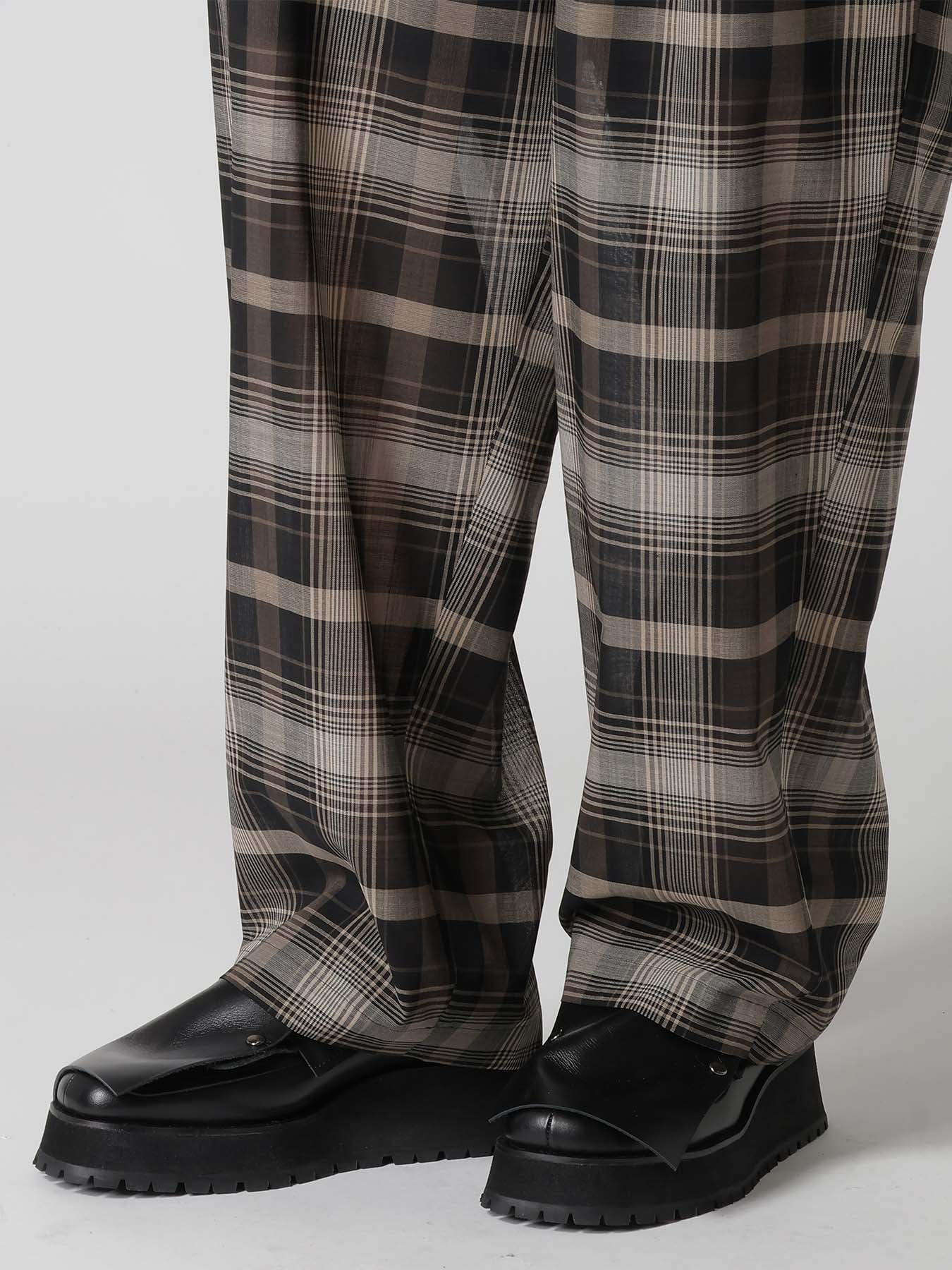 W/PE VOILE PLAID TUCK WIDE PANTS