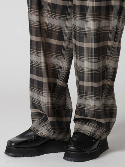 W/PE VOILE PLAID TUCK WIDE PANTS