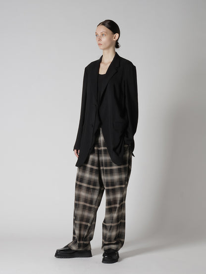 W/PE VOILE PLAID TUCK WIDE PANTS