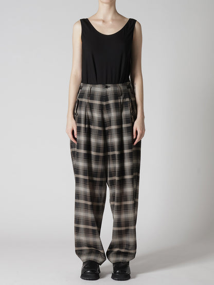 W/PE VOILE PLAID TUCK WIDE PANTS
