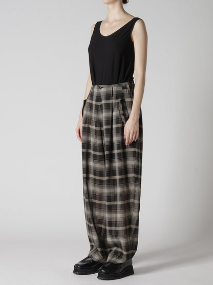 W/PE VOILE PLAID TUCK WIDE PANTS