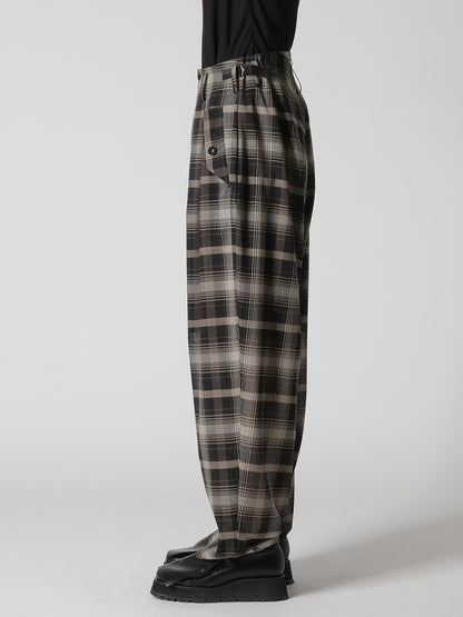 W/PE VOILE PLAID TUCK WIDE PANTS